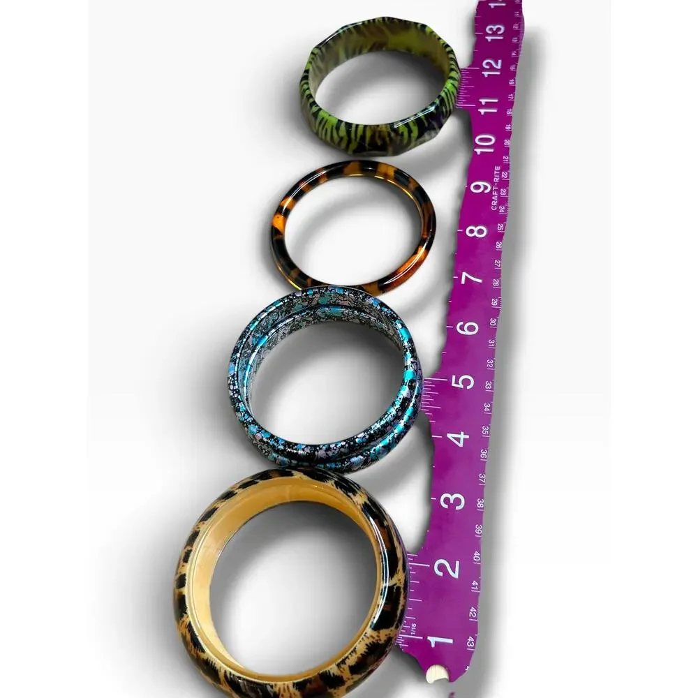 Chunky Acrylic Bangle Stack Multi Color Safari Animal Print Splatter Bracelets